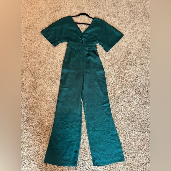 NWT NBD XS Elijah Emerald Green Holiday Wedding guest wide leg Revolve Jumpsuit - Picture 5 of 8